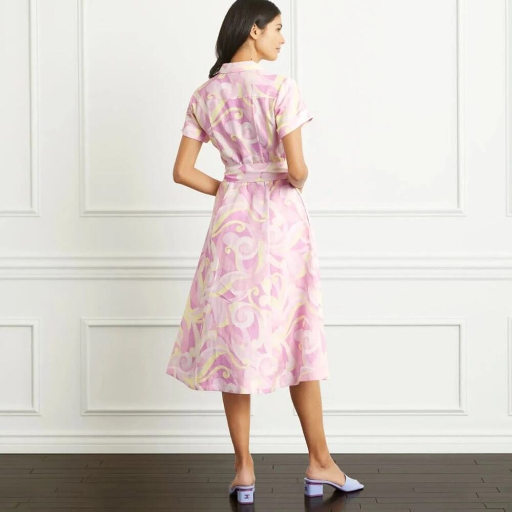NWT Hill House The Lily Candy Kaleidoscope pink Linen Midi Dress size XXS - Picture 7 of 7
